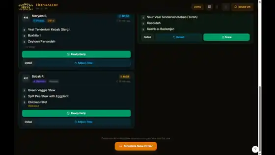 Kitchen tablet showing new order alerts